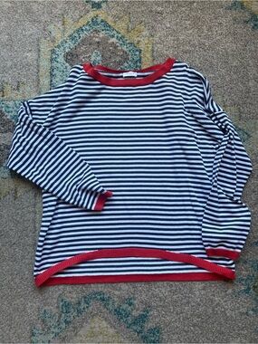 Women’s Striped Long-Sleeve Top with Red Trim